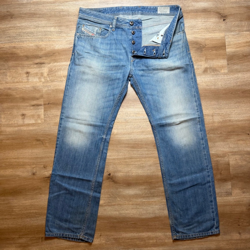 Diesel Waykee Jeans Mens 32x30 Blue Regular Straight Leg Wash 0839C Button Fly